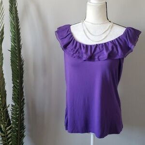 Cato purple ruffle scoop neck tee NWT